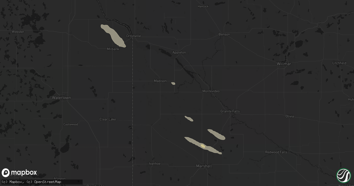 Hail map in Dawson, MN on June 15, 2026