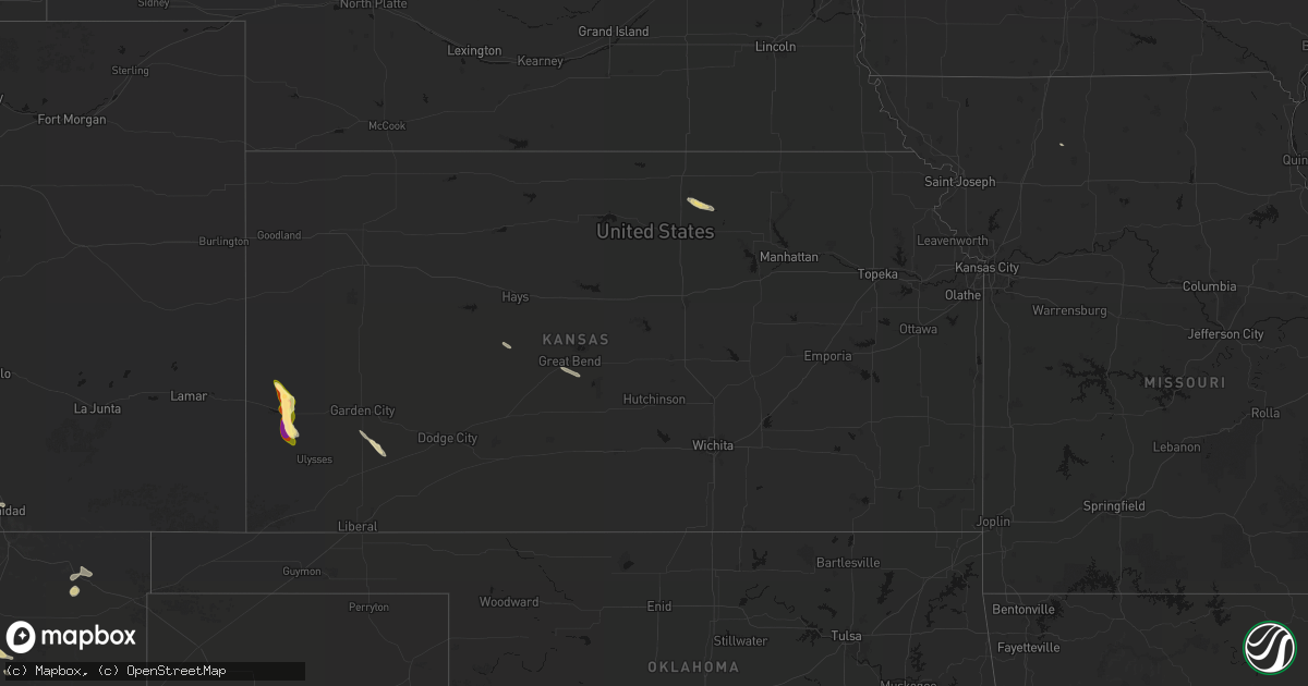 Hail map in Kansas on June 15, 2026