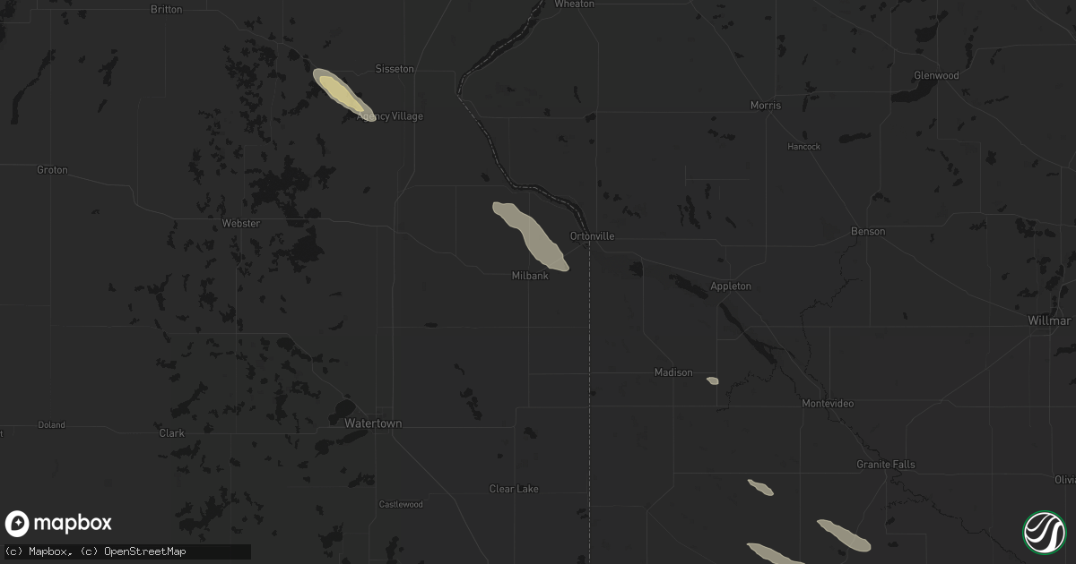 Hail map in Milbank, SD on June 15, 2026