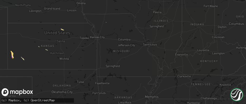 Hail map in Missouri on June 15, 2026
