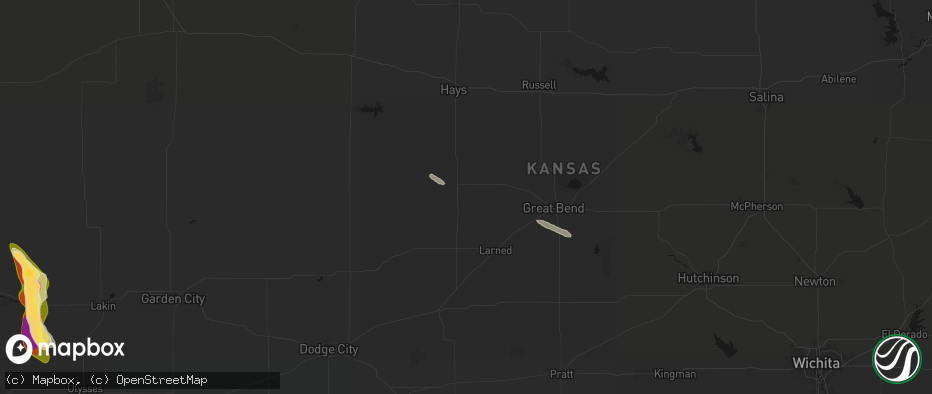Hail map in Rush Center, KS on June 15, 2026