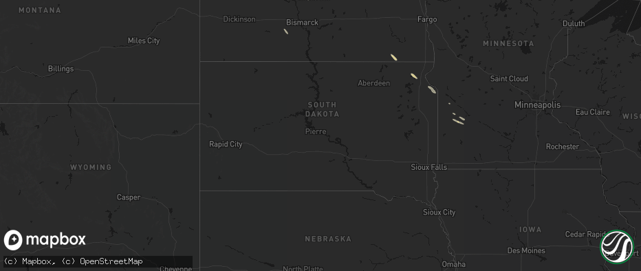 Hail map in South Dakota on June 15, 2026