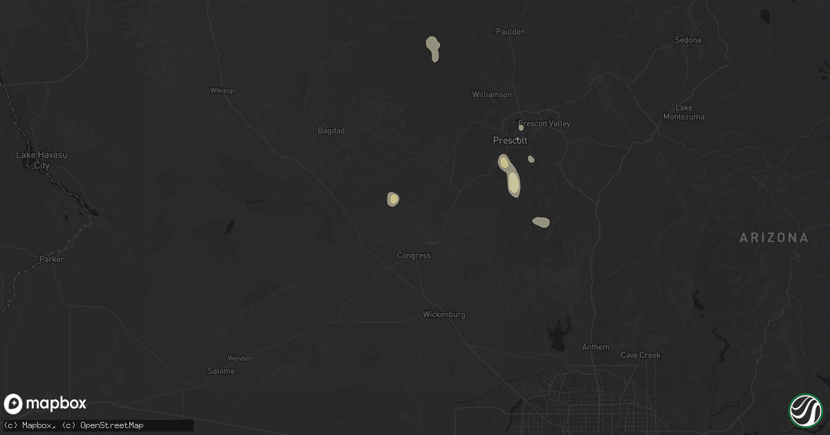Hail map in Yarnell, AZ on June 15, 2026
