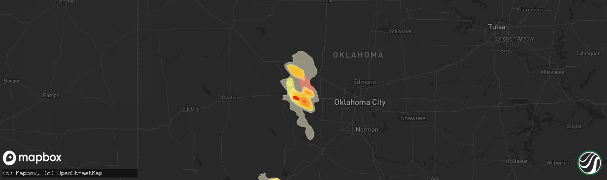 Hail map in Calumet, OK on June 16, 2013