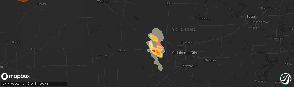 Hail map in Geary, OK on June 16, 2013