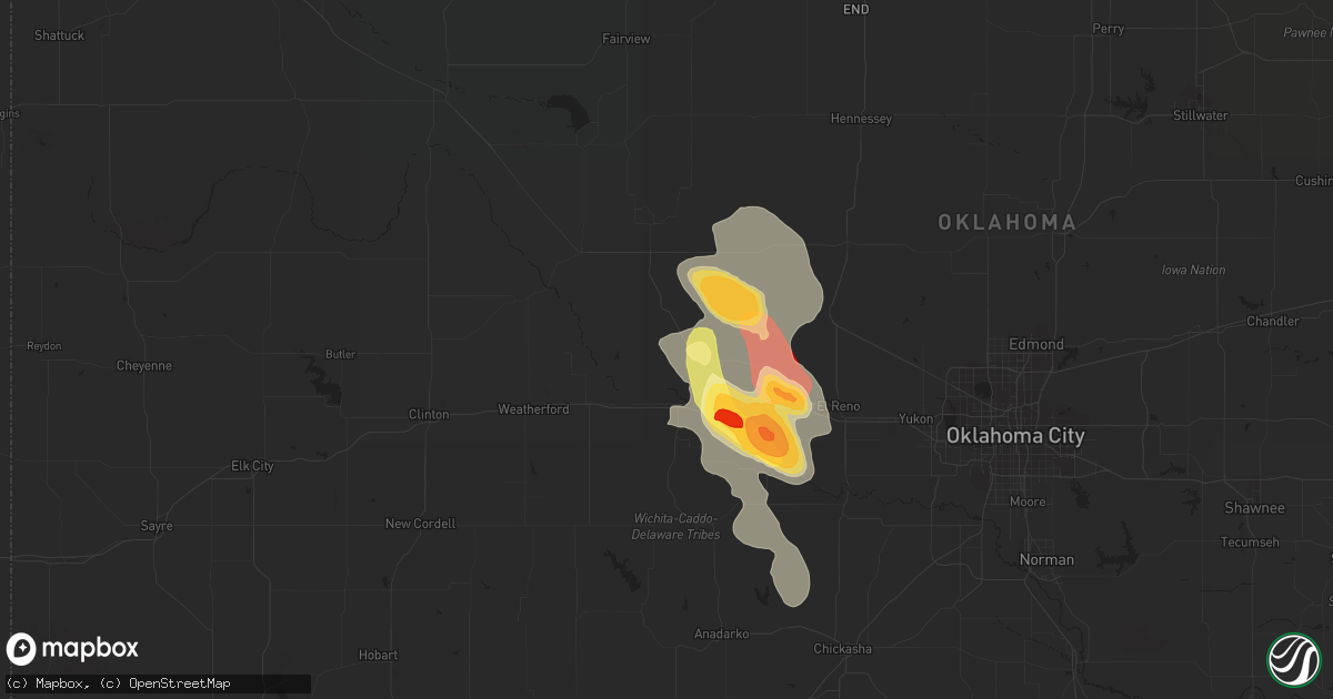 Hail map in Geary, OK on June 16, 2013