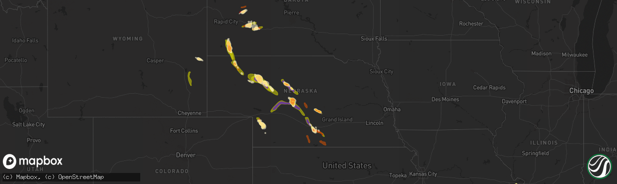 Hail map in Nebraska on June 16, 2013