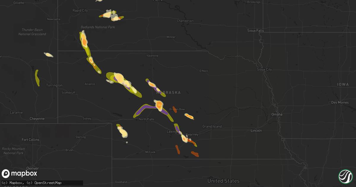 Hail map in Nebraska on June 16, 2013