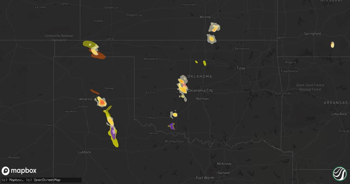 Hail map in Oklahoma on June 16, 2013