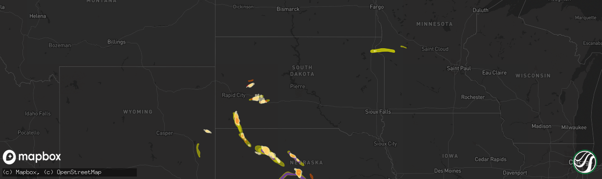 Hail map in South Dakota on June 16, 2013