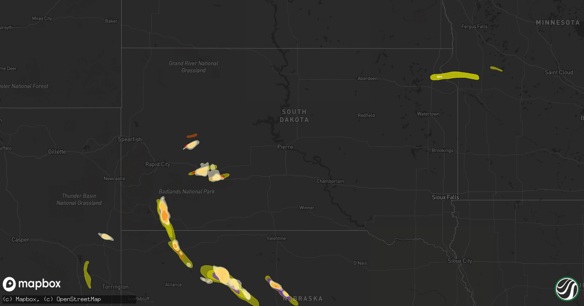 Hail map in South Dakota on June 16, 2013