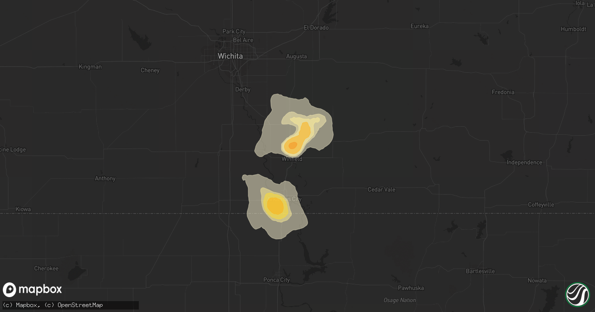 Hail map in Winfield, KS on June 16, 2013