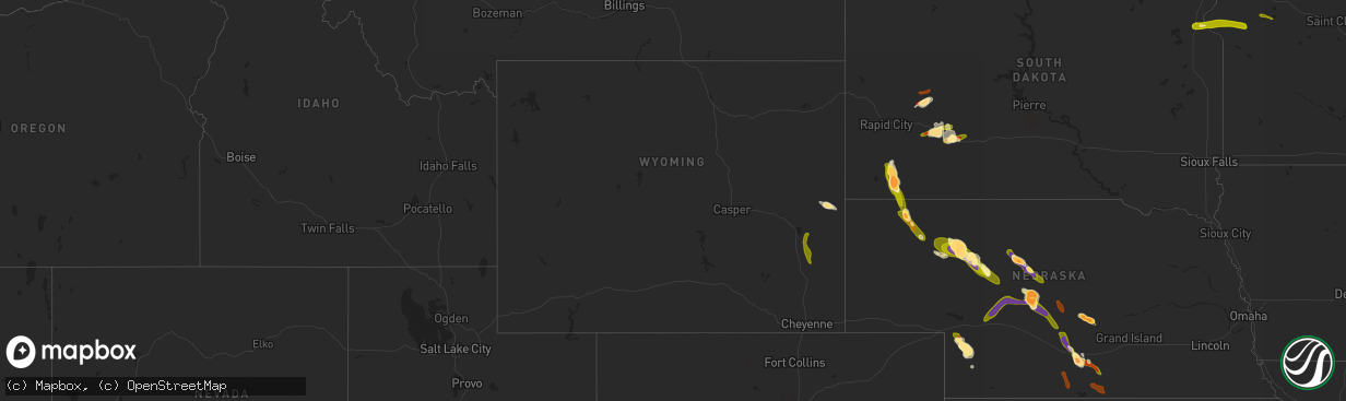 Hail map in Wyoming on June 16, 2013