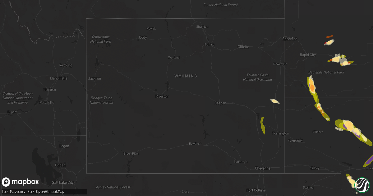 Hail map in Wyoming on June 16, 2013