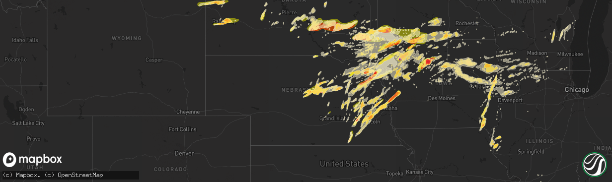 Hail map in Nebraska on June 16, 2014