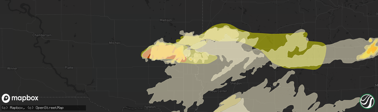 Hail map in Sioux Falls, SD on June 16, 2014