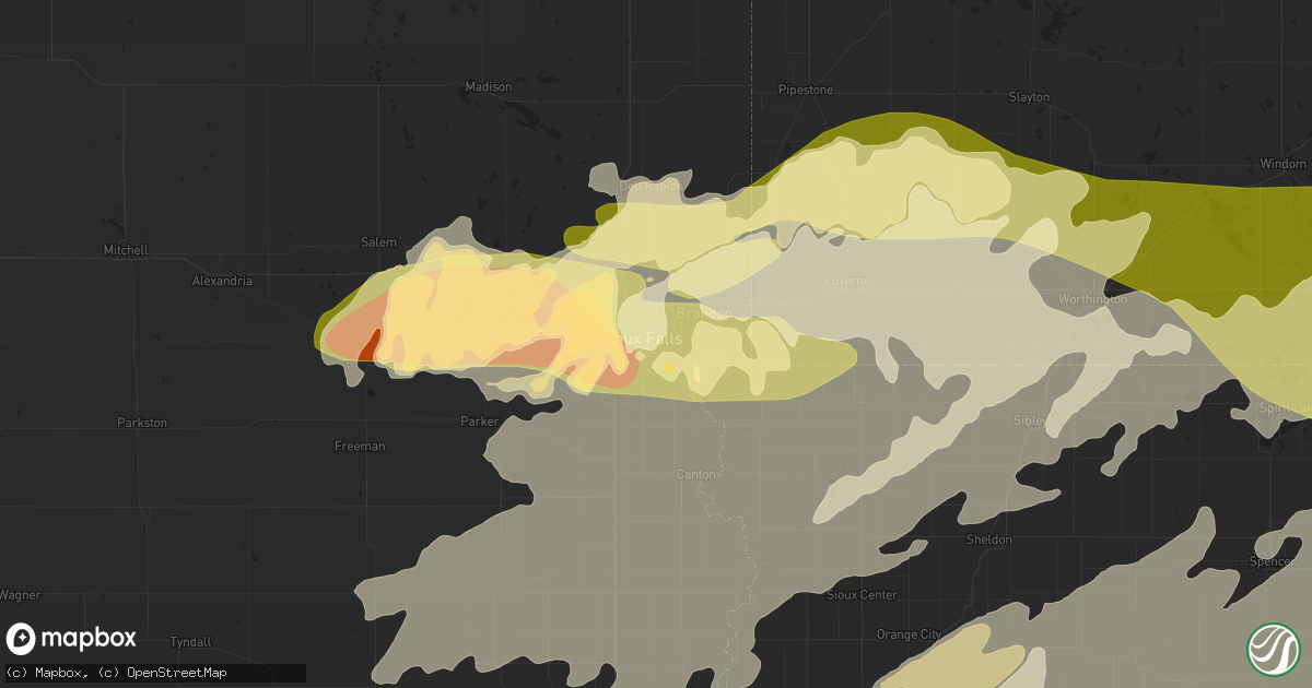 Hail map in Sioux Falls, SD on June 16, 2014