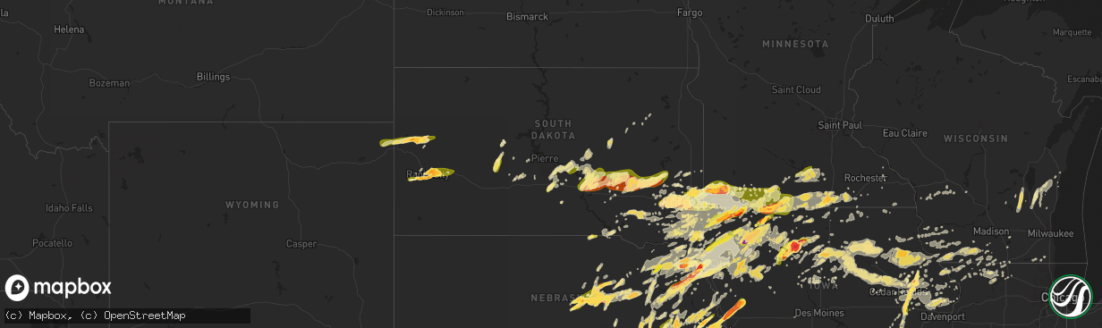 Hail map in South Dakota on June 16, 2014