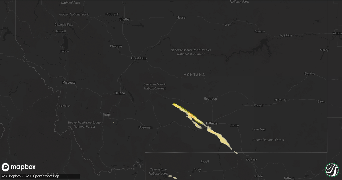 Hail map in Montana on June 16, 2015