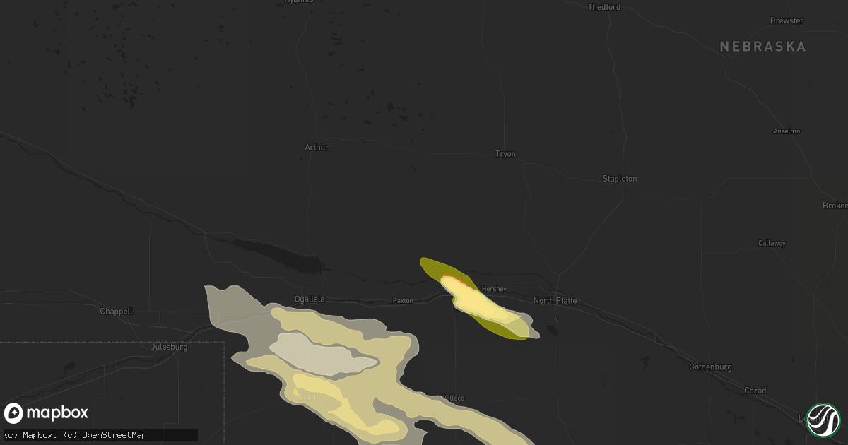 Hail map in Sutherland, NE on June 16, 2015