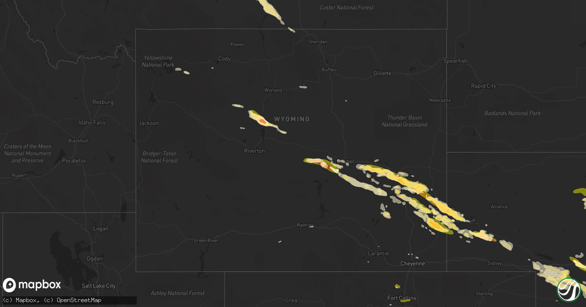 Hail map in Wyoming on June 16, 2015