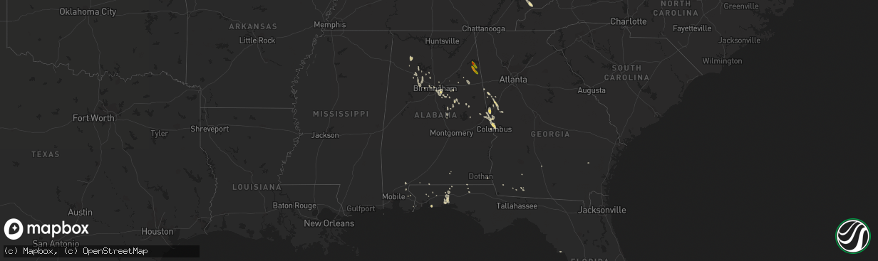 Hail map in Alabama on June 16, 2016