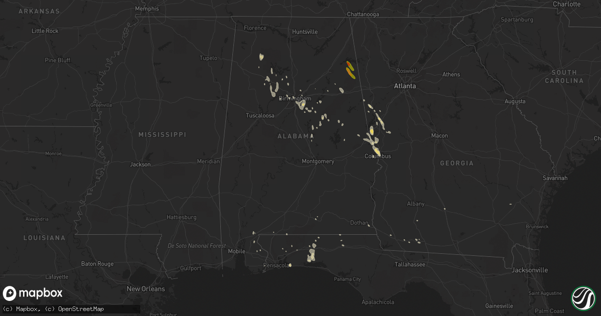 Hail map in Alabama on June 16, 2016