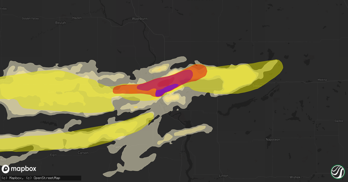 Hail map in Bismarck, ND on June 16, 2016