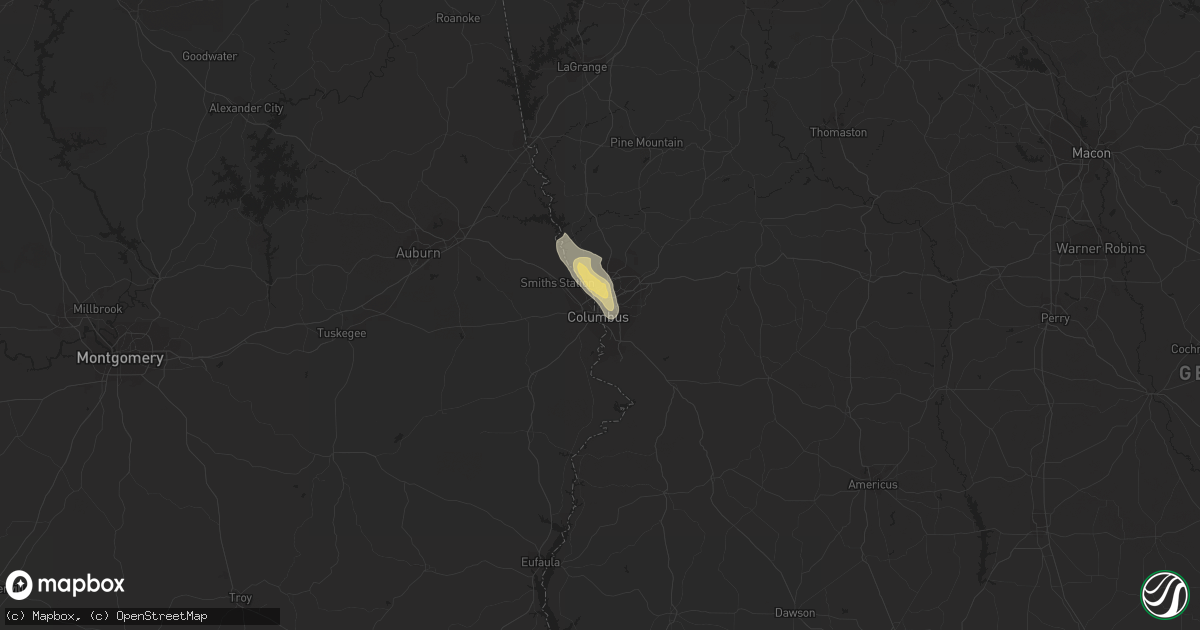 Hail map in Columbus, GA on June 16, 2016