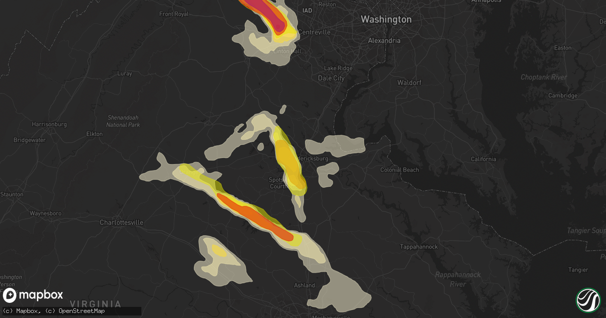 Hail map in Fredericksburg, VA on June 16, 2016