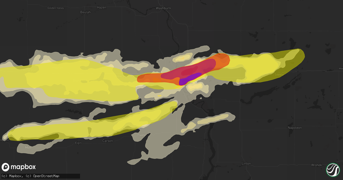 Hail map in Mandan, ND on June 16, 2016