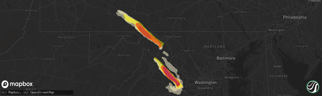 Hail map in Martinsburg, WV on June 16, 2016