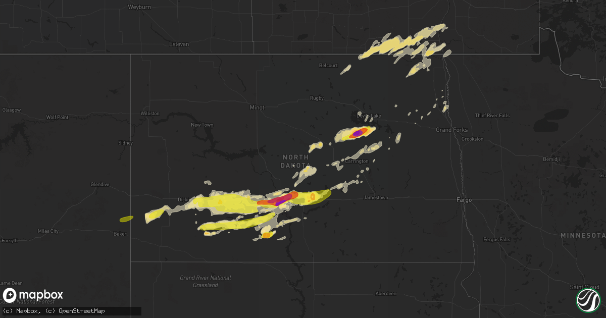 Hail map in North Dakota on June 16, 2016