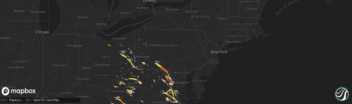 Hail map in Pennsylvania on June 16, 2016