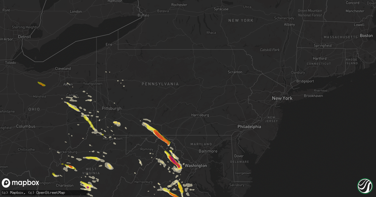 Hail map in Pennsylvania on June 16, 2016