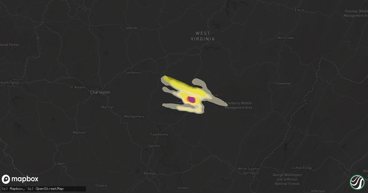 Hail map in Summersville, WV on June 16, 2016