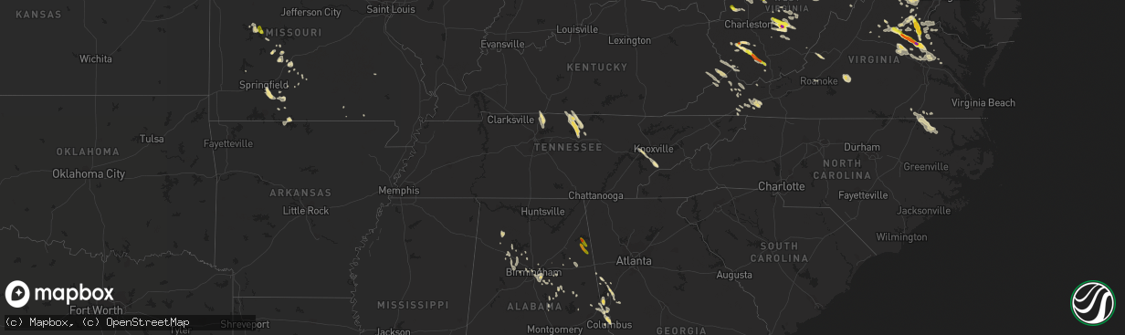 Hail map in Tennessee on June 16, 2016