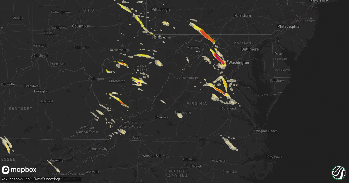 Hail map in Virginia on June 16, 2016