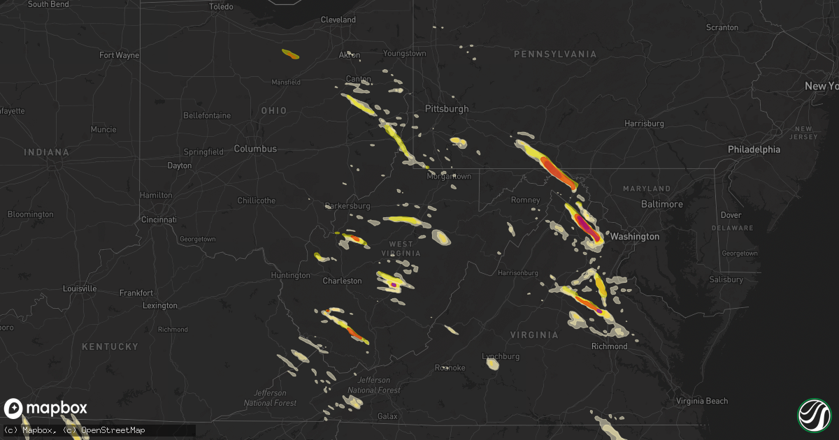 Hail map in West Virginia on June 16, 2016