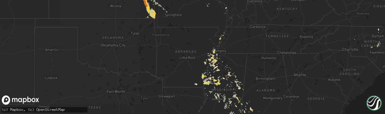 Hail map in Arkansas on June 16, 2017