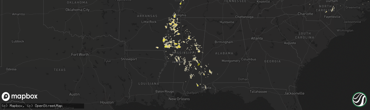 Hail map in Mississippi on June 16, 2017