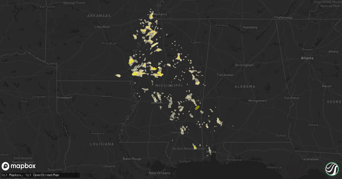Hail map in Mississippi on June 16, 2017