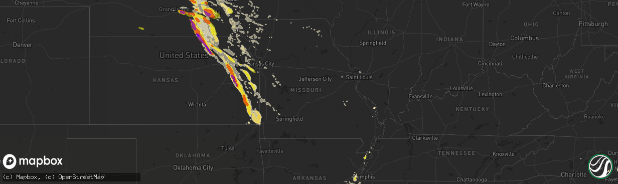 Hail map in Missouri on June 16, 2017