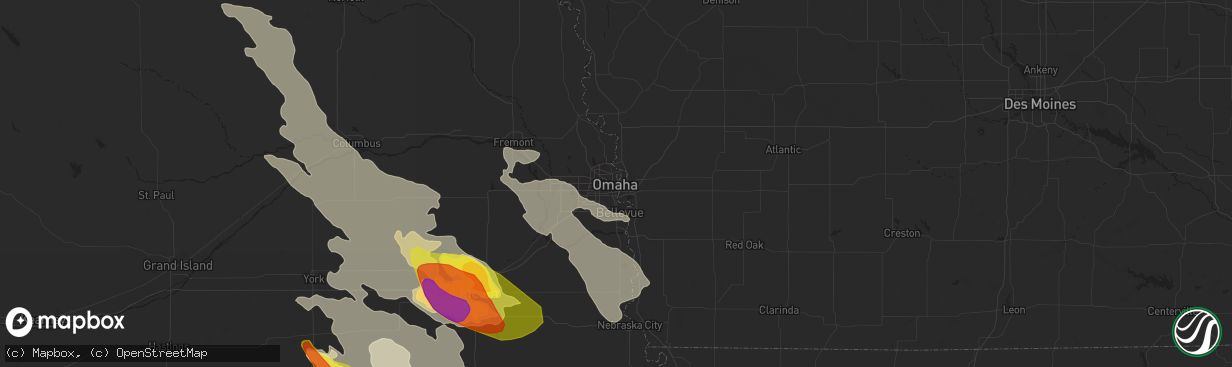 Hail map in Omaha, NE on June 16, 2017