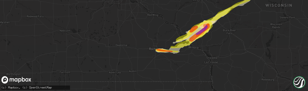 Hail map in Rochester, MN on June 16, 2017