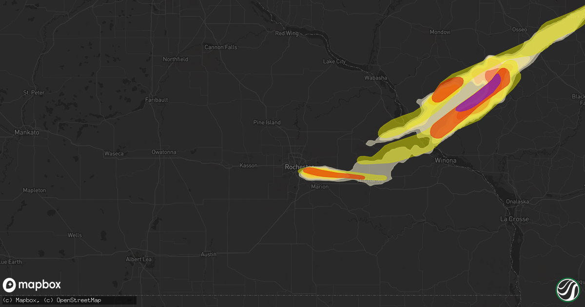 Hail map in Rochester, MN on June 16, 2017