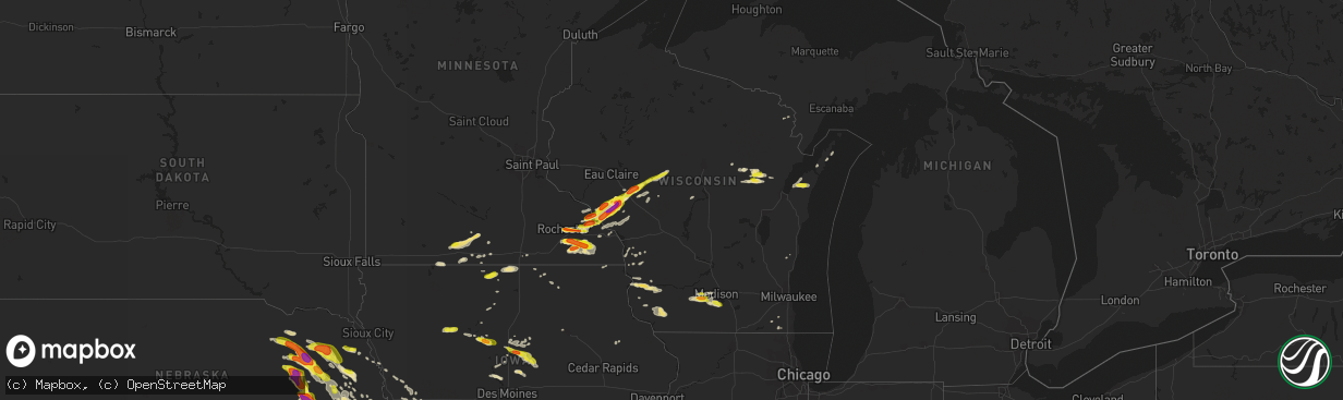 Hail map in Wisconsin on June 16, 2017