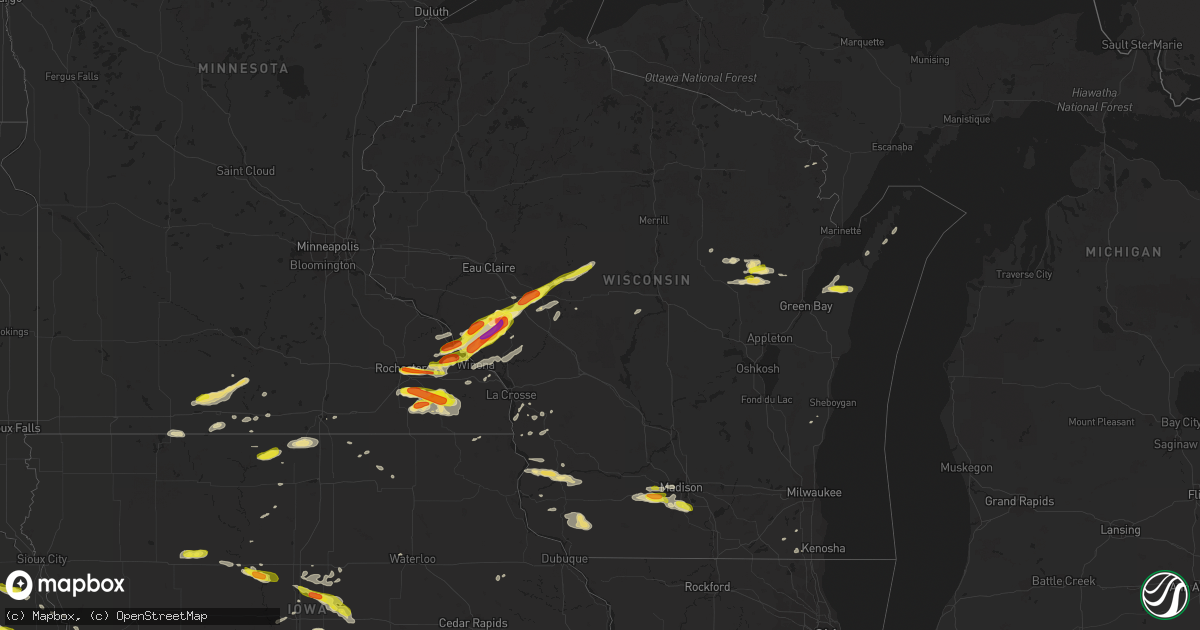 Hail map in Wisconsin on June 16, 2017