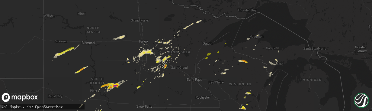 Hail map in Minnesota on June 16, 2018