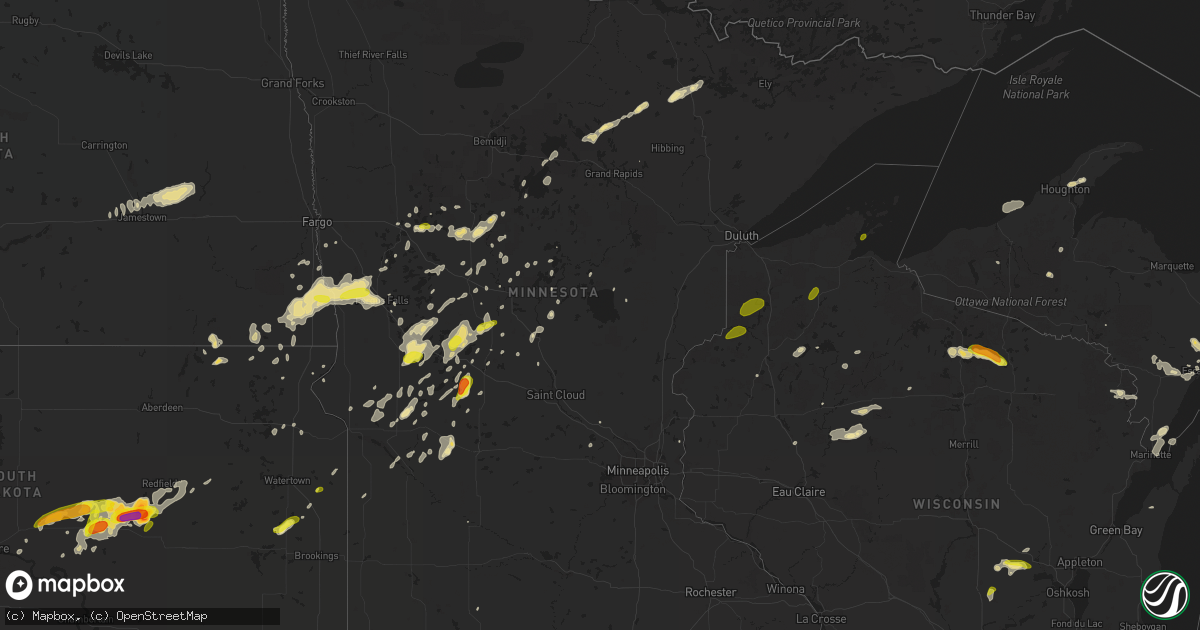 Hail map in Minnesota on June 16, 2018
